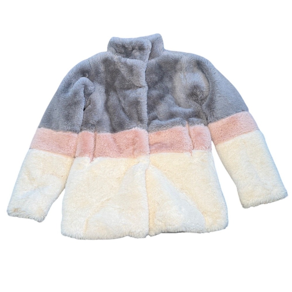 C&C California Faux‎ Fur Colorblock Jacket Coat Girls 4 Feminine